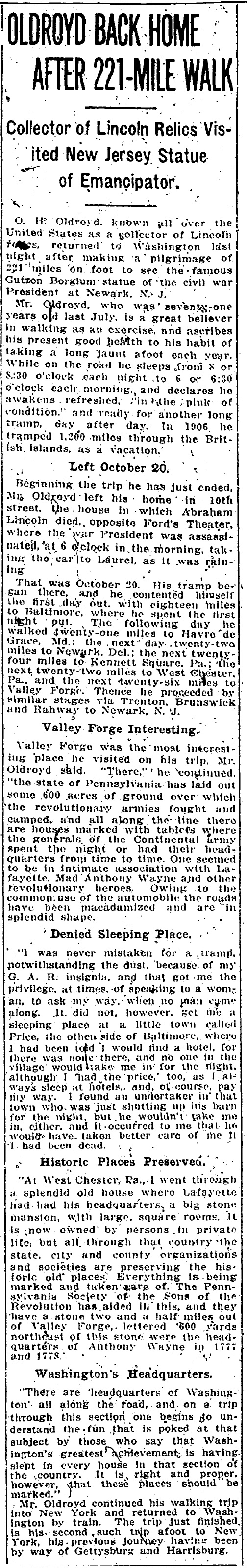 Oldroyd takes a walk Evening Star Nov 5 1913
