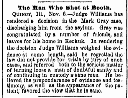 Gray set free November 6 1882 Rockford, IL
