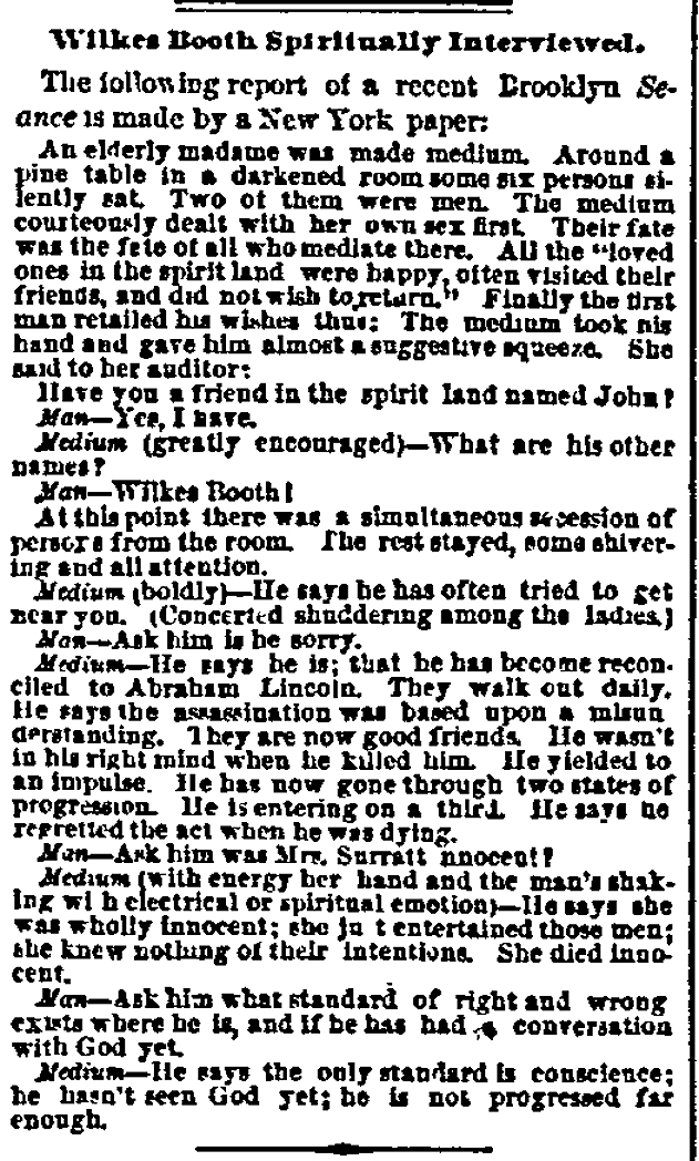 Talking With John Wilkes Booth's Spirit