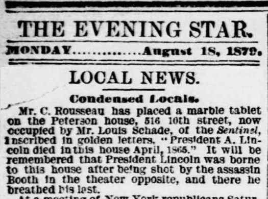 1879 Marble tablet at Petersen House