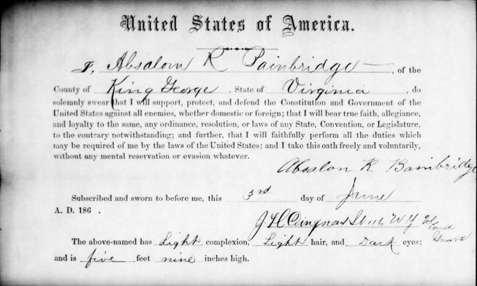 Absalom Bainbridge Oath of Allegiance NARA