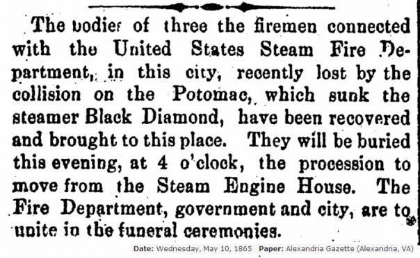 Black Diamond deaths Alexandria Gazette 5-10-1865