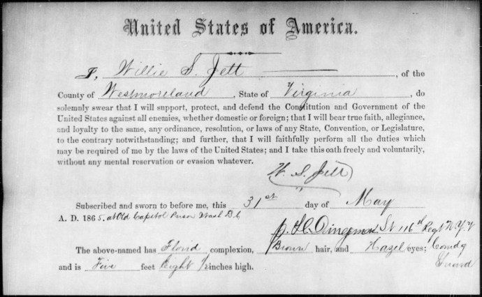 Willie Jett's Oath of Allegiance NARA
