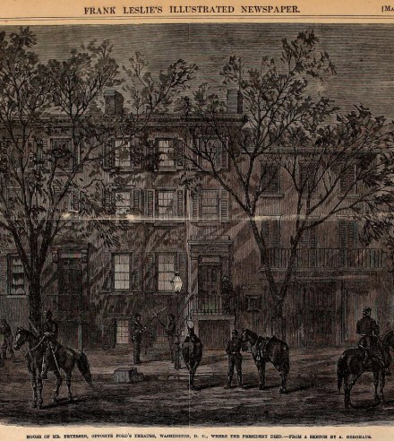 Carl Bersch's balcony is visible on the right-hand building in this drawing from Frank Leslie's Illustrated Weekly 5/20/1865.