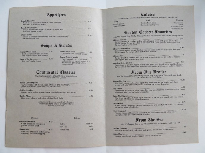 Boston Corbett Supper Club Menu 2